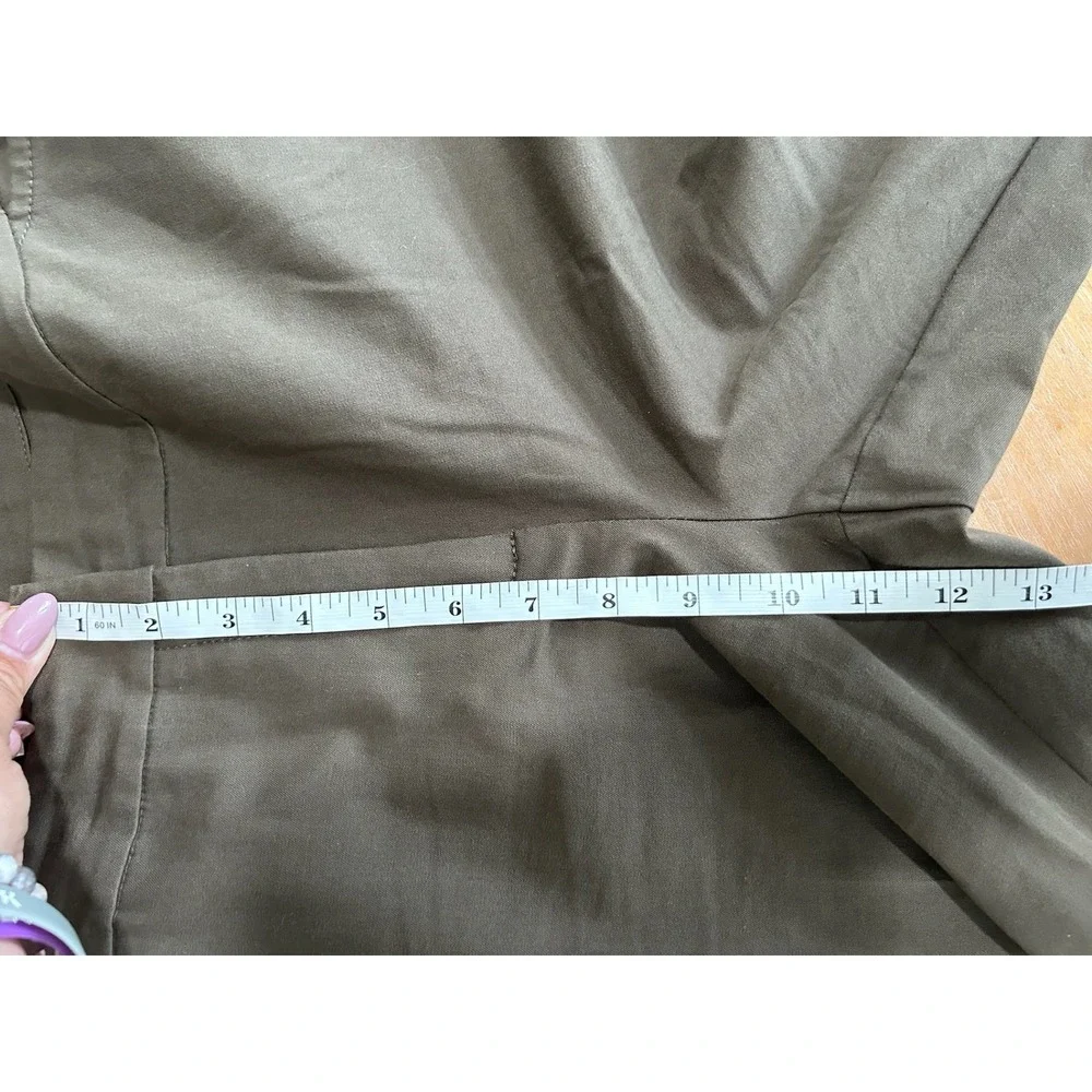 Eileen Fisher Womens Olive Brown Organic Cotton Stretch Straight Leg Pants Sz L